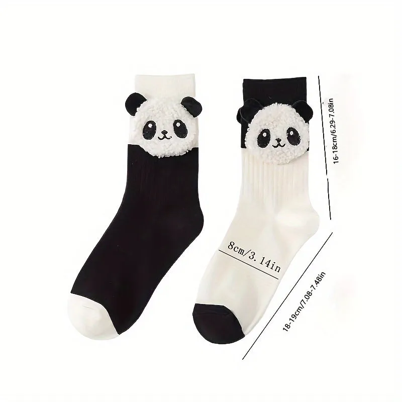 1 Pair Of Cartoon Panda Doll Decor Winter Crew Socks, Fashionable Cute Funny Warm Mid-tube Socks For Women & Girls