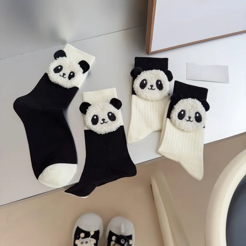 1 Pair Of Cartoon Panda Doll Decor Winter Crew Socks, Fashionable Cute Funny Warm Mid-tube Socks For Women & Girls