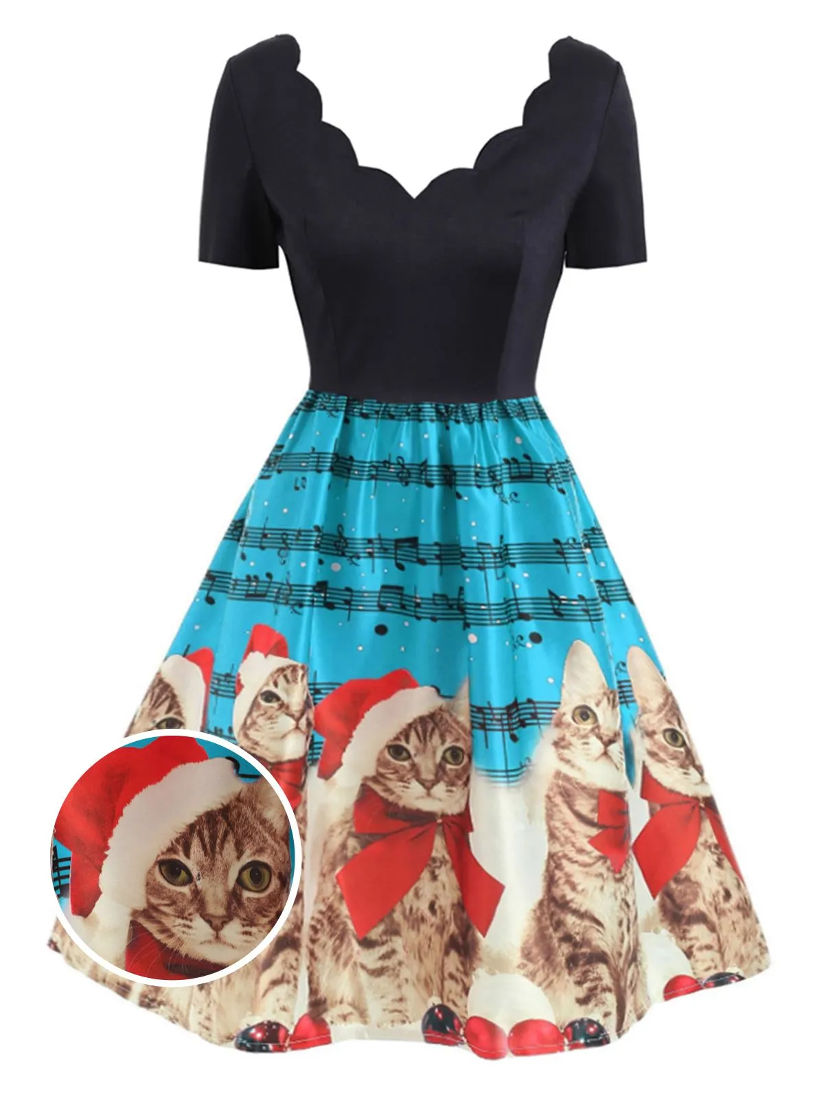 1950s Christmas Kitty Swing Dress