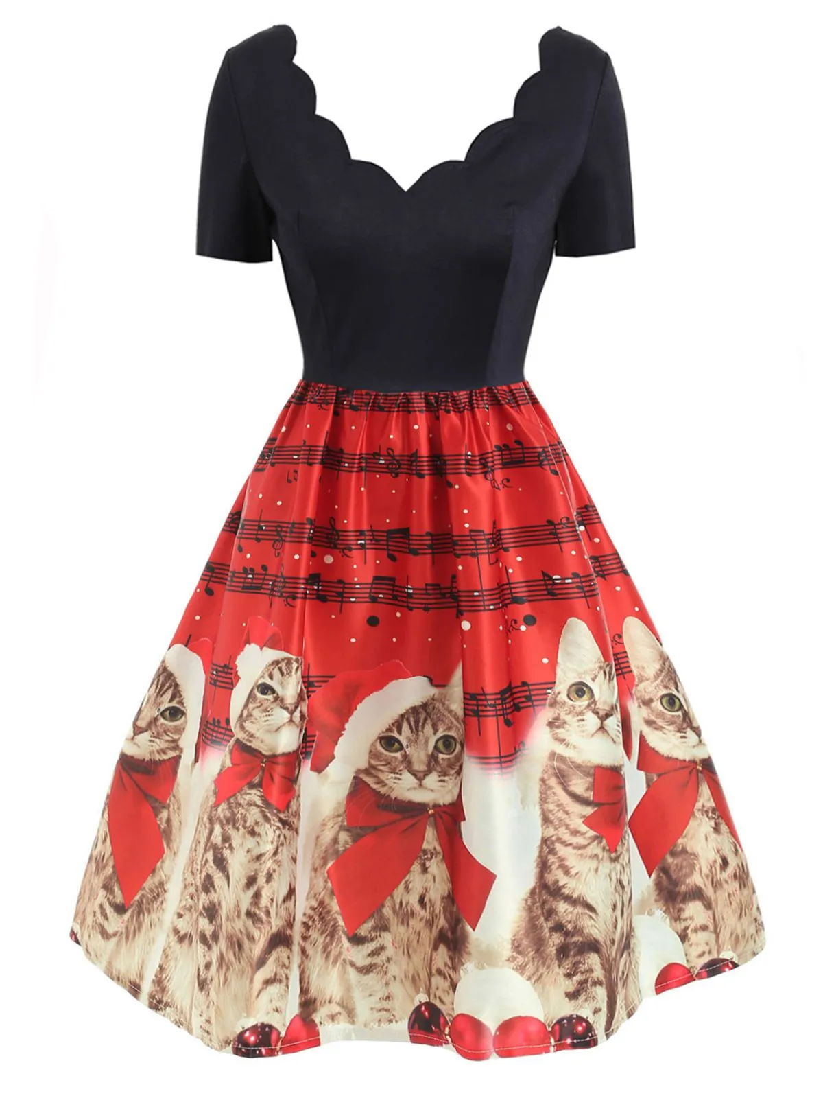 1950s Christmas Kitty Swing Dress