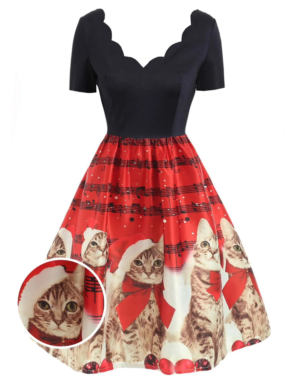 1950s Christmas Kitty Swing Dress