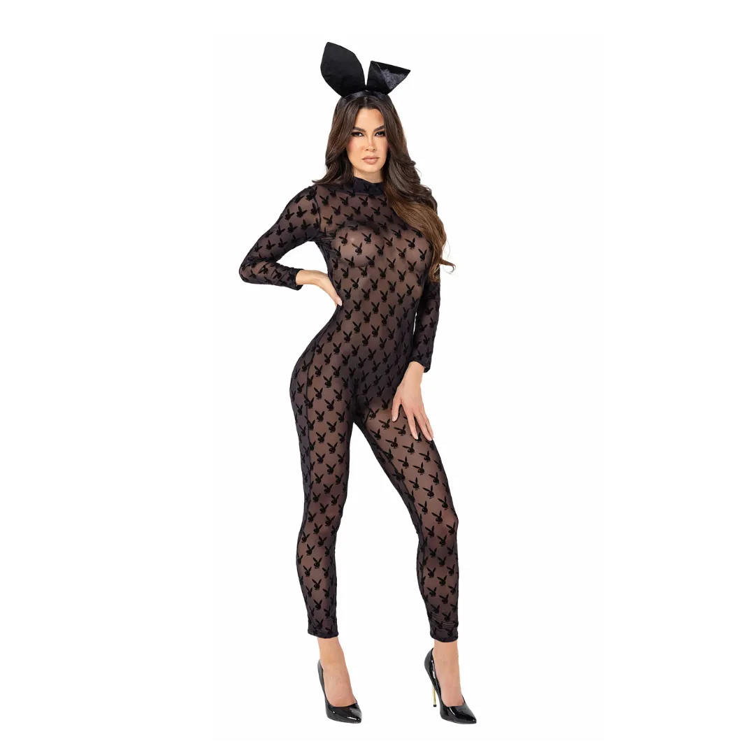 2 Piece Sheer Playboy Bunny Bodysuit