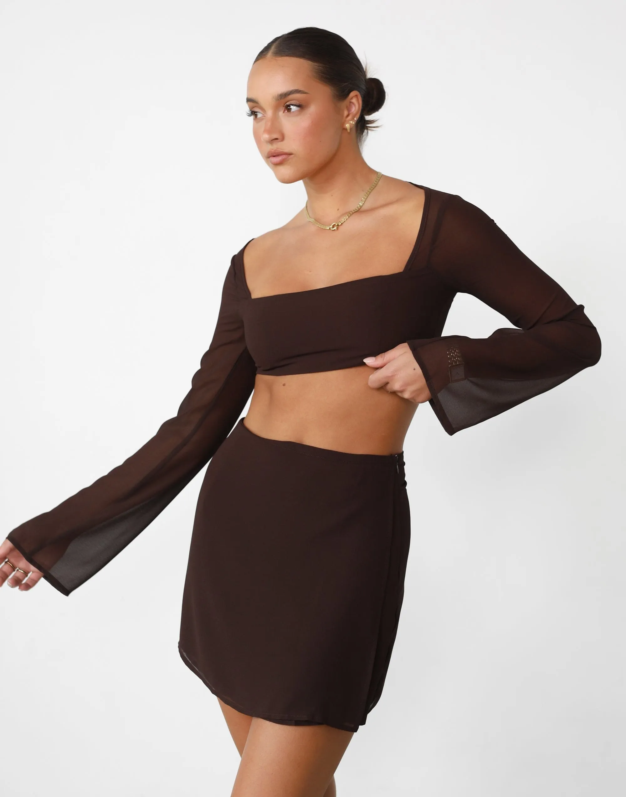 Abby Long Sleeve Crop Top (Cocoa)