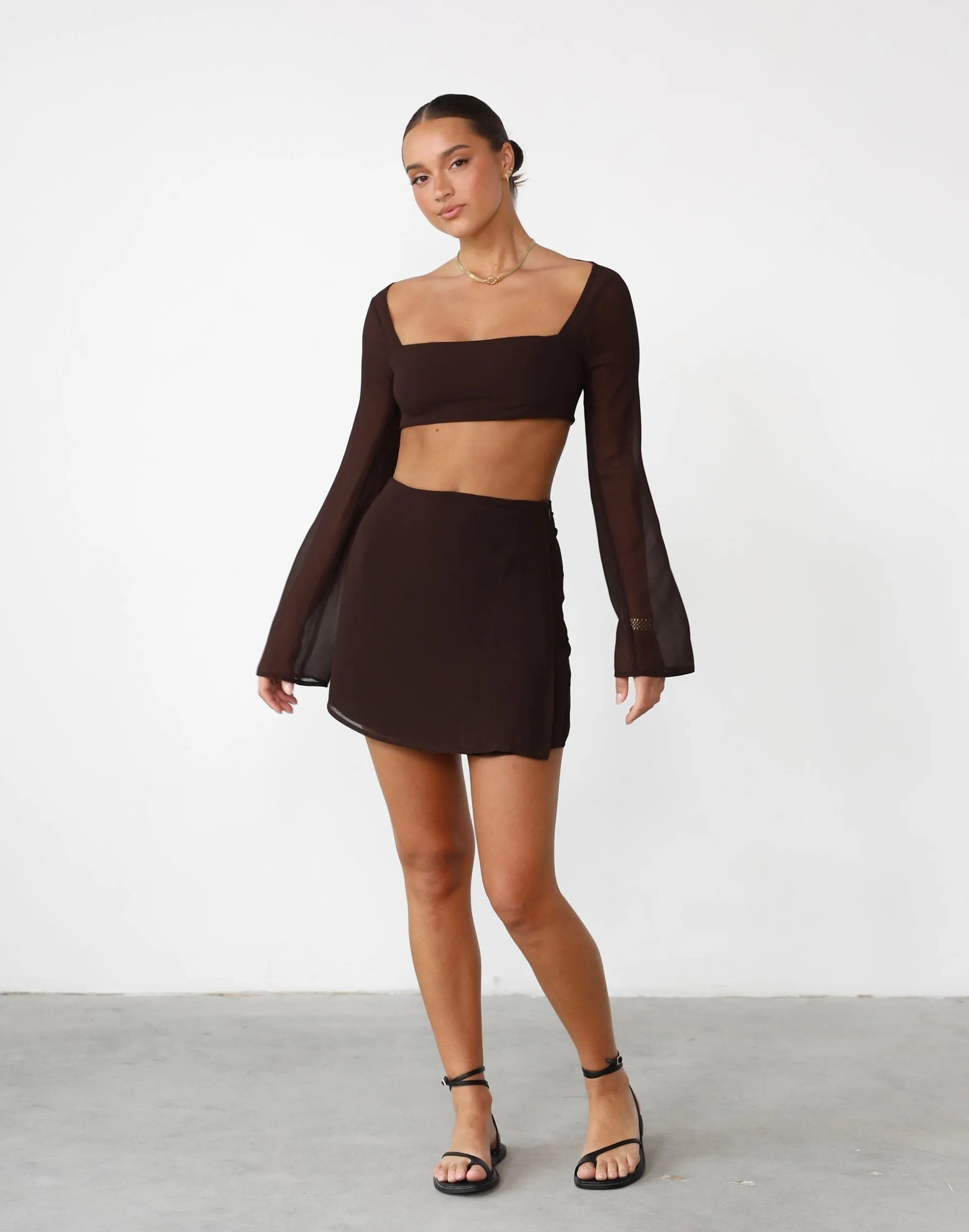 Abby Long Sleeve Crop Top (Cocoa)