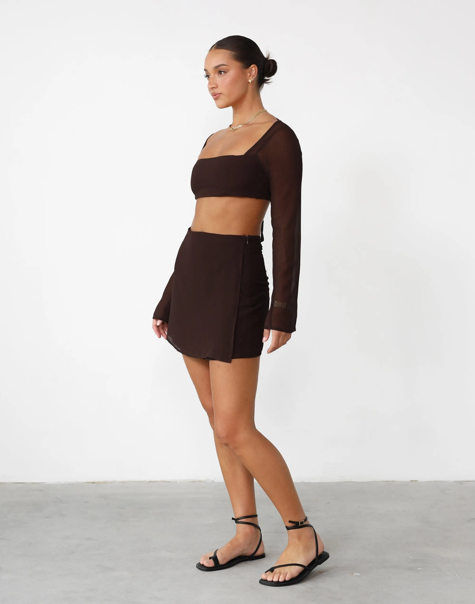 Abby Long Sleeve Crop Top (Cocoa)