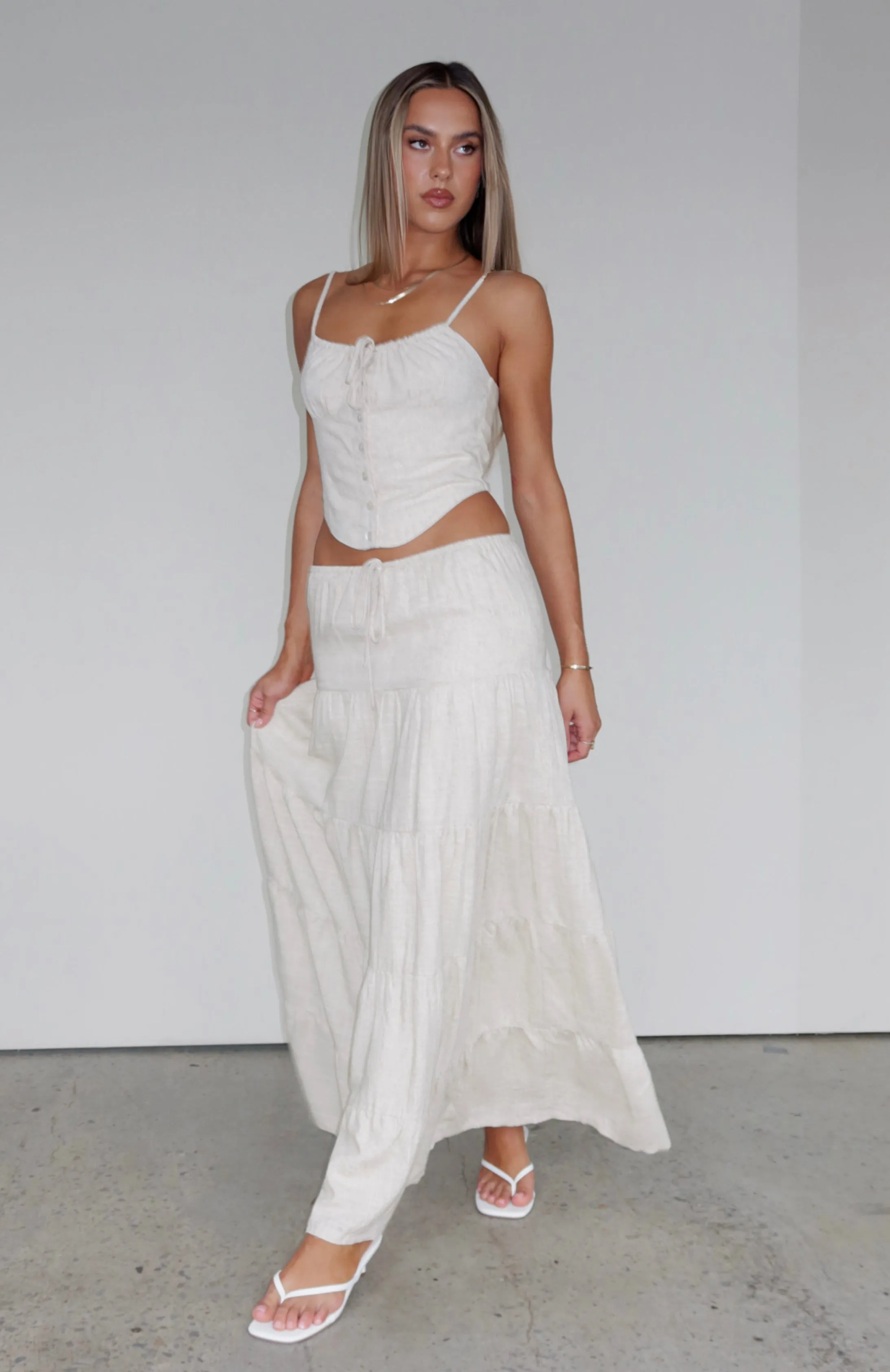 Act The Part Linen Maxi Skirt Oat