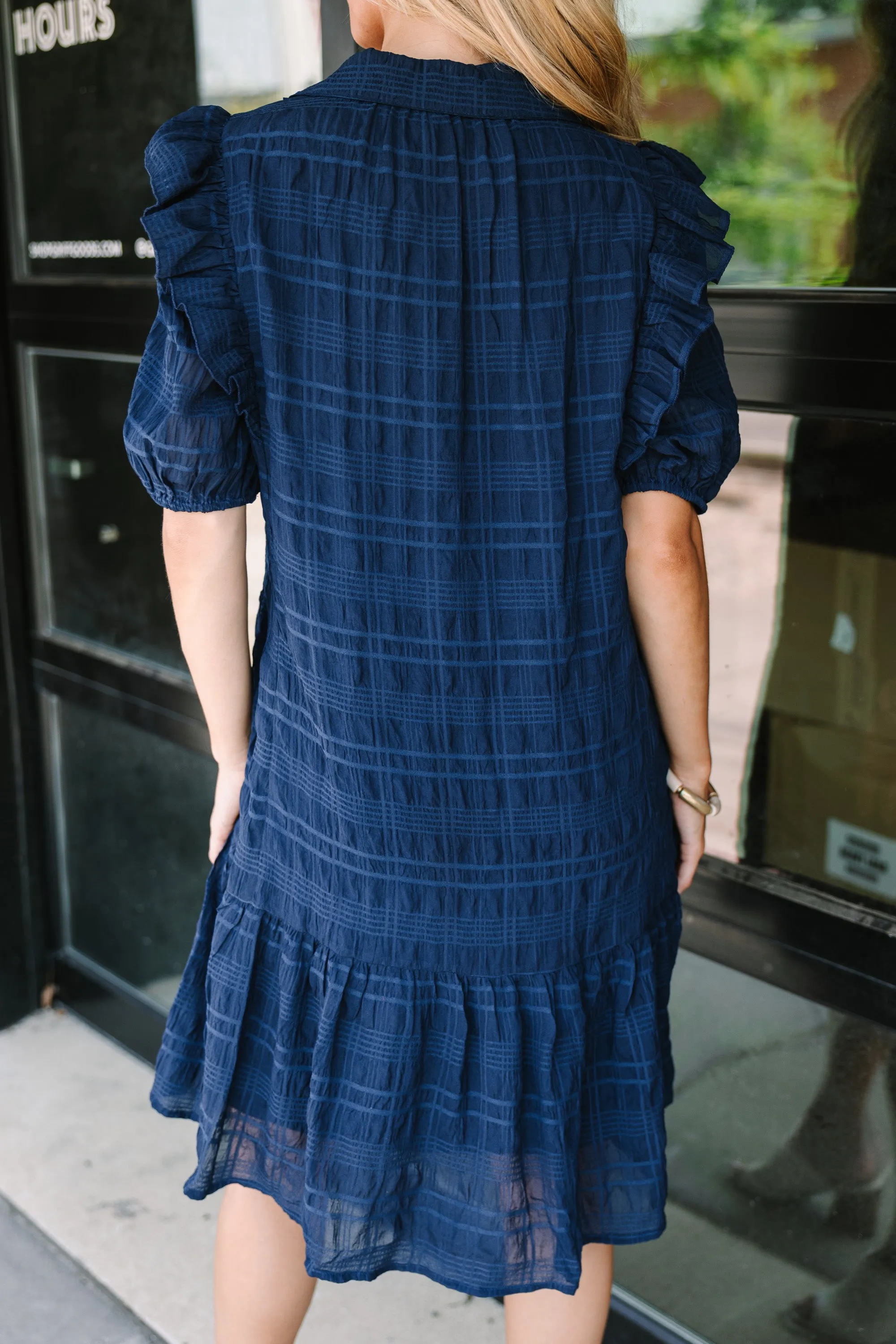 All The Best Navy Blue Ruffled Dress