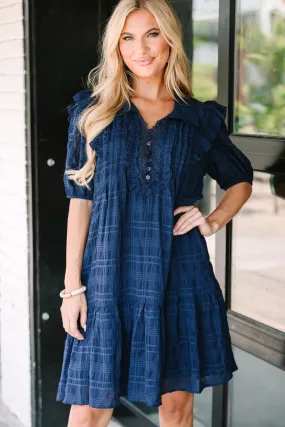 All The Best Navy Blue Ruffled Dress