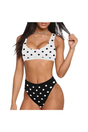 Black & White Polkadot Sport Top & High-Waisted Bikini Swimsuit