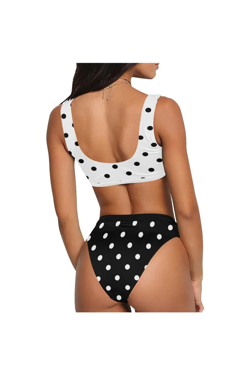 Black & White Polkadot Sport Top & High-Waisted Bikini Swimsuit