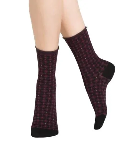 Bleuforet Women's Velvet Cotton Diamond Pattern Roll-Top Socks