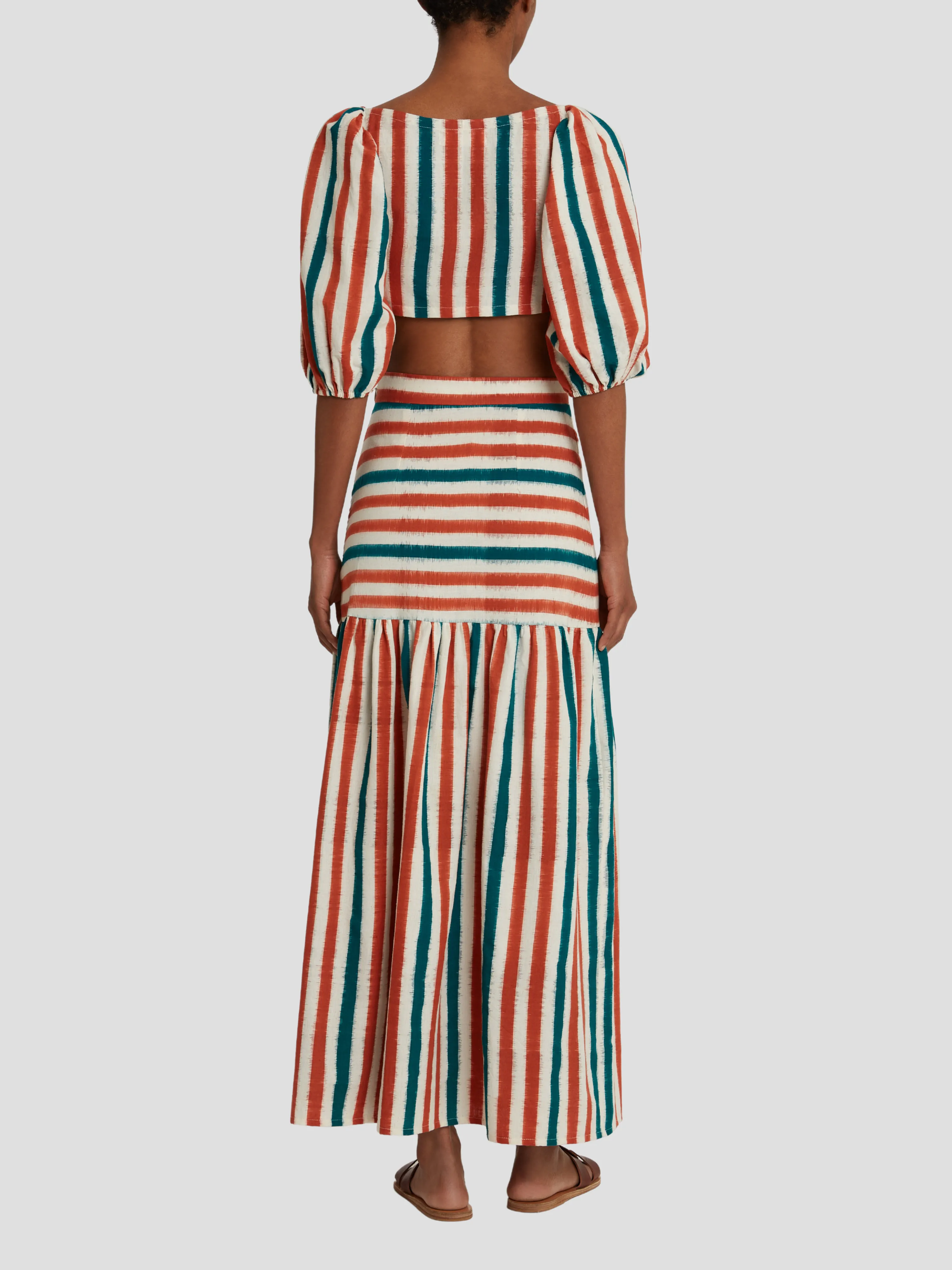 Brown Green Cornelia Ikat Stripes Maxi Skirt