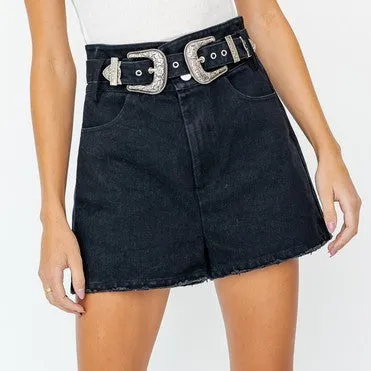 Buckle Detail High Waist Shorts