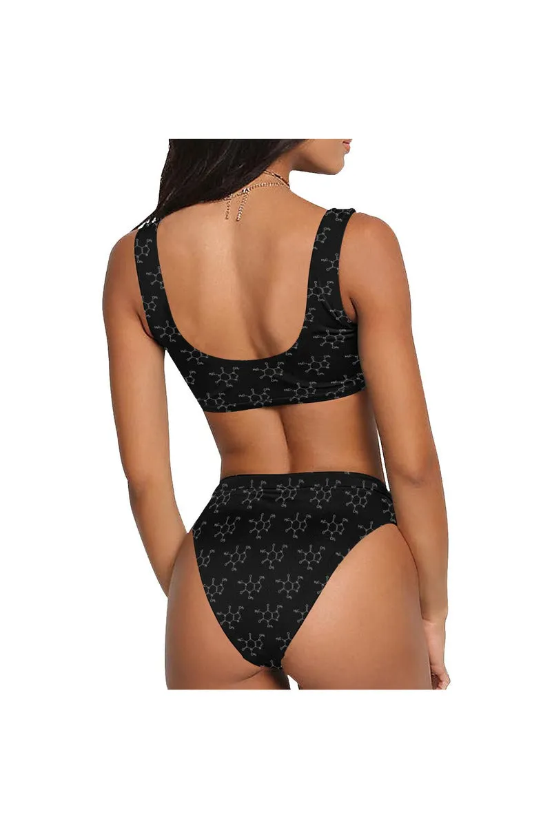 Caffeine Molecule Sport Top & High-Waist Bikini Swimsuit