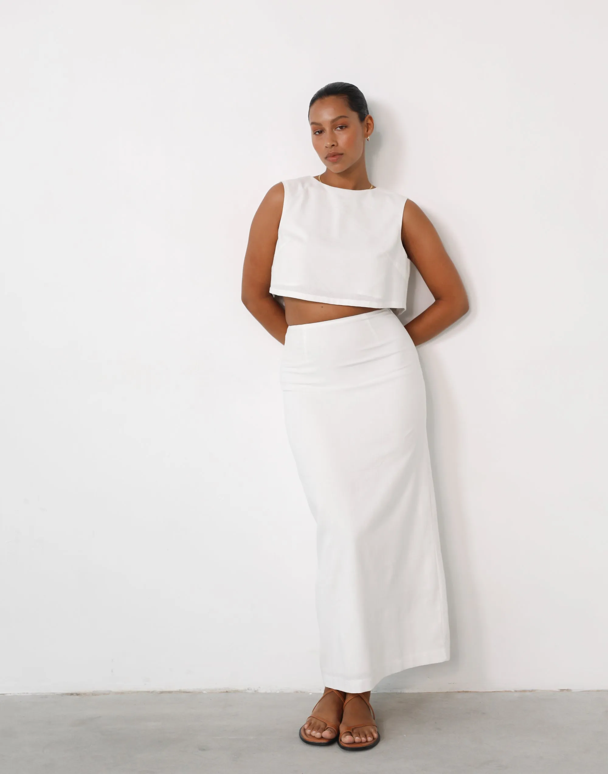 Como Linen Maxi Skirt (White)