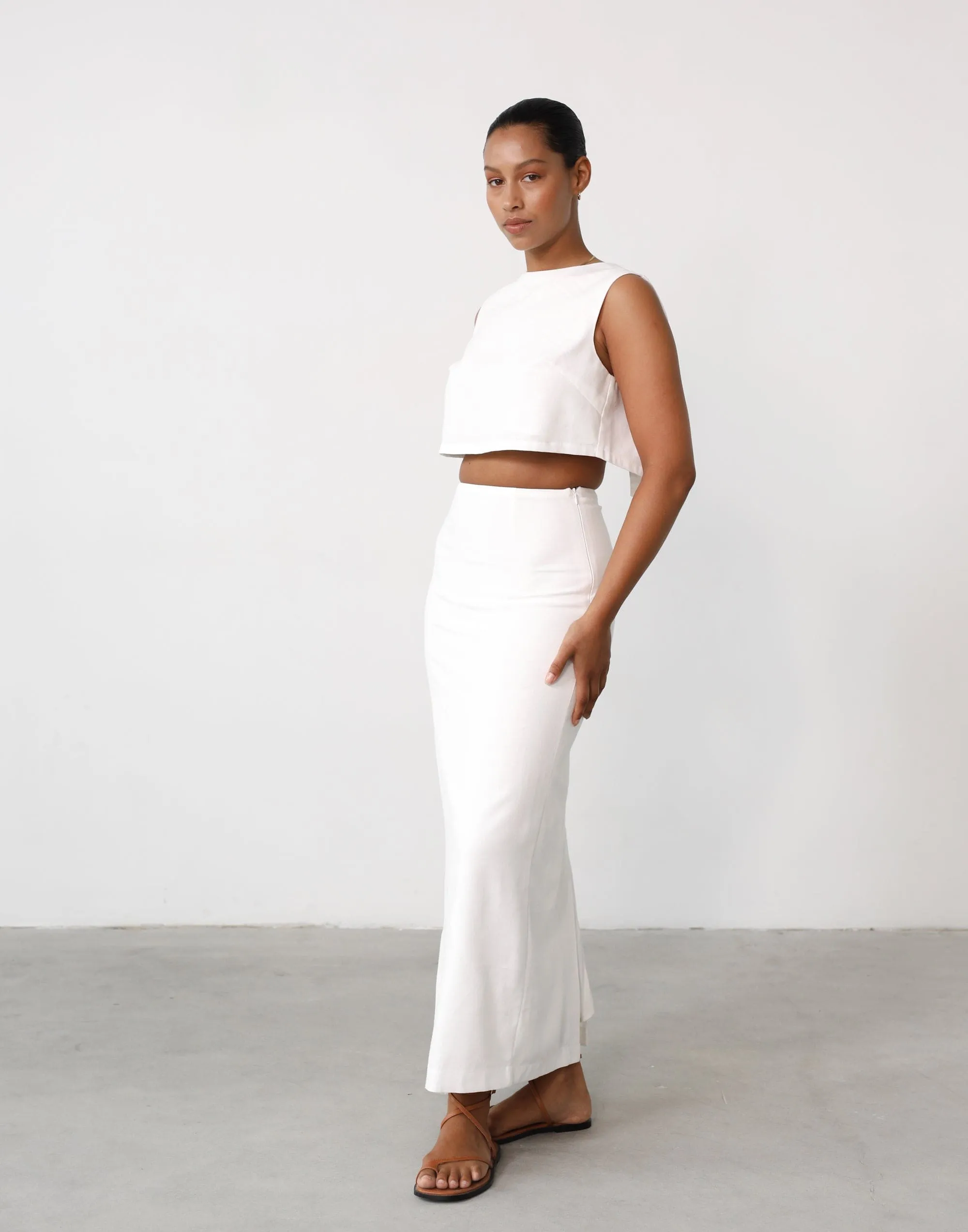 Como Linen Maxi Skirt (White)