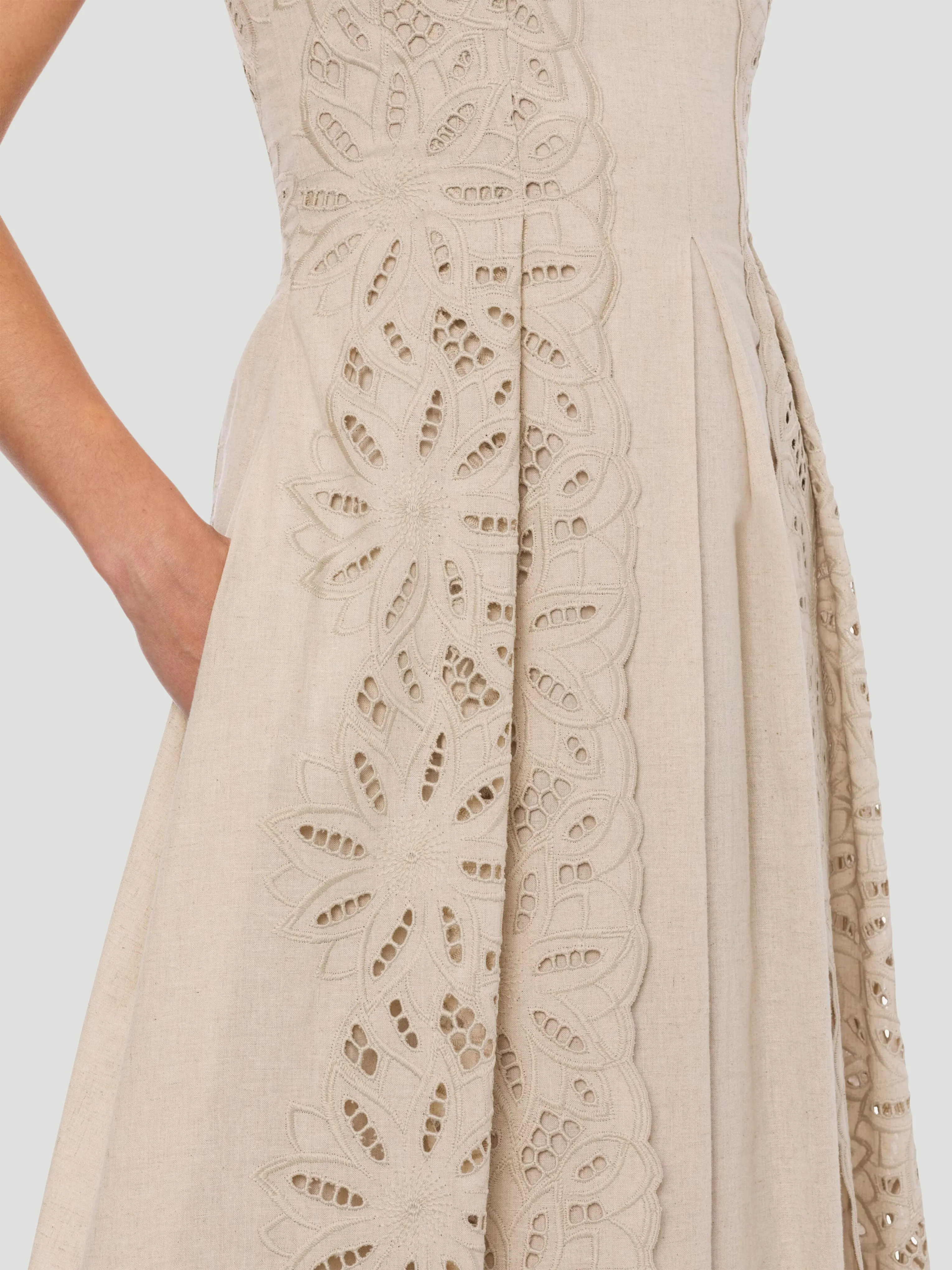 Cotton Linen Embroidered Maxi Dress