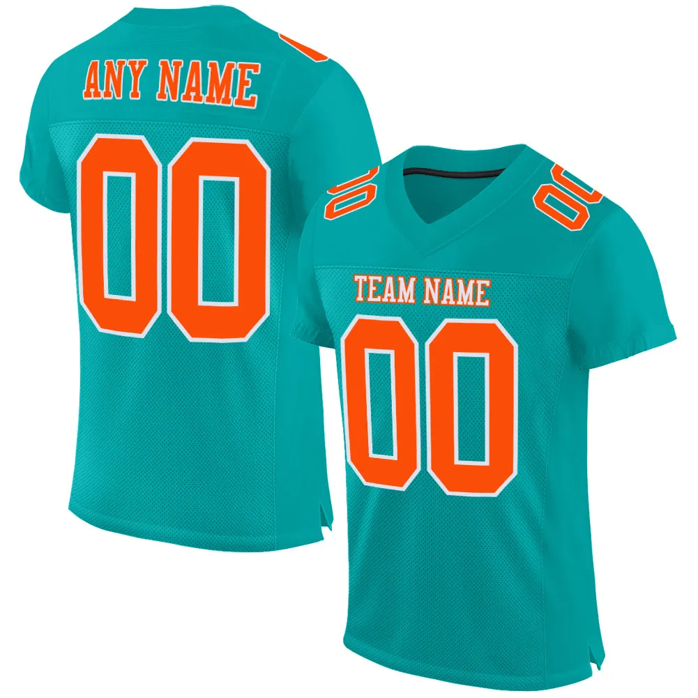 Custom Aqua Orange-White Mesh Authentic Football Jersey