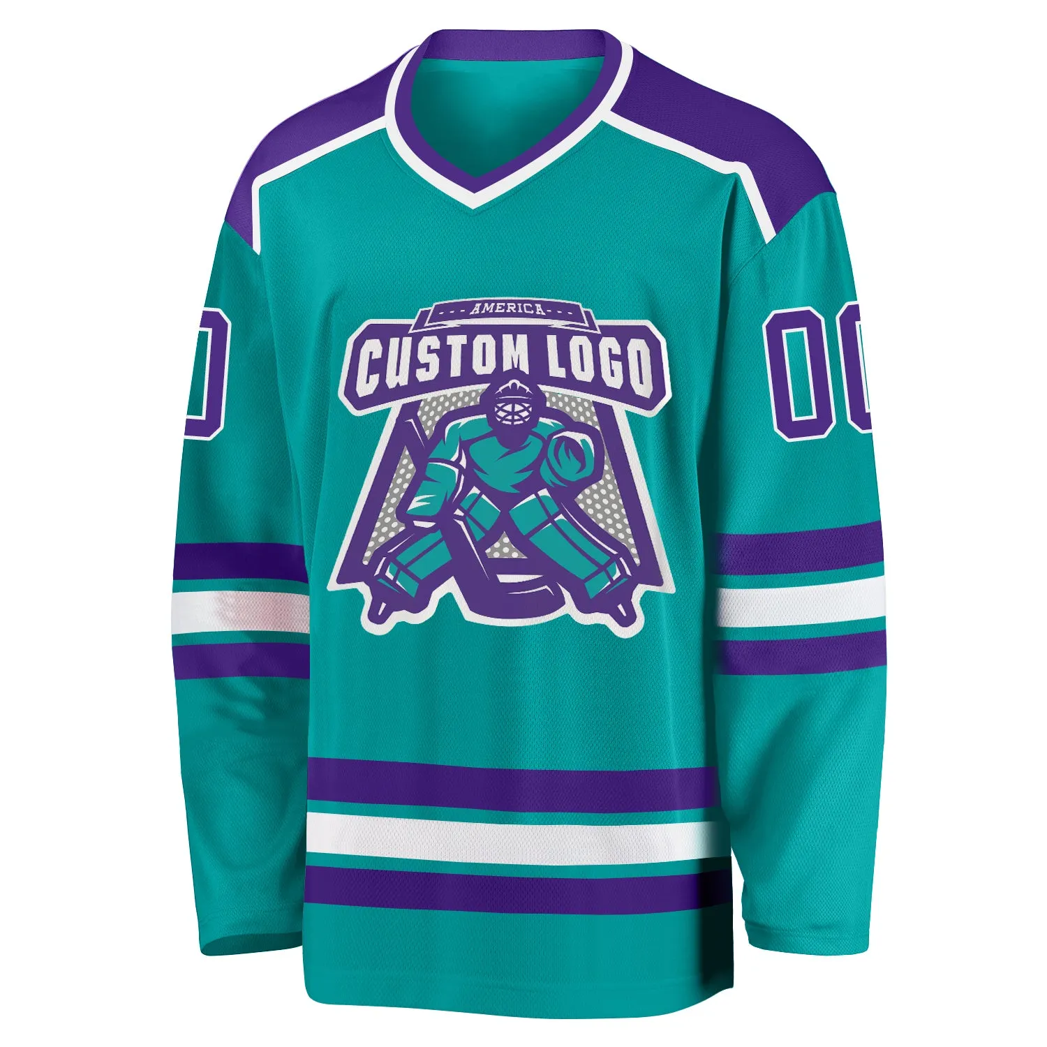 Custom Aqua Purple-White Hockey Jersey