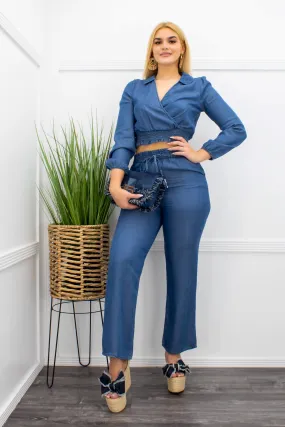 Denim Long Sleeve Top Pant Set