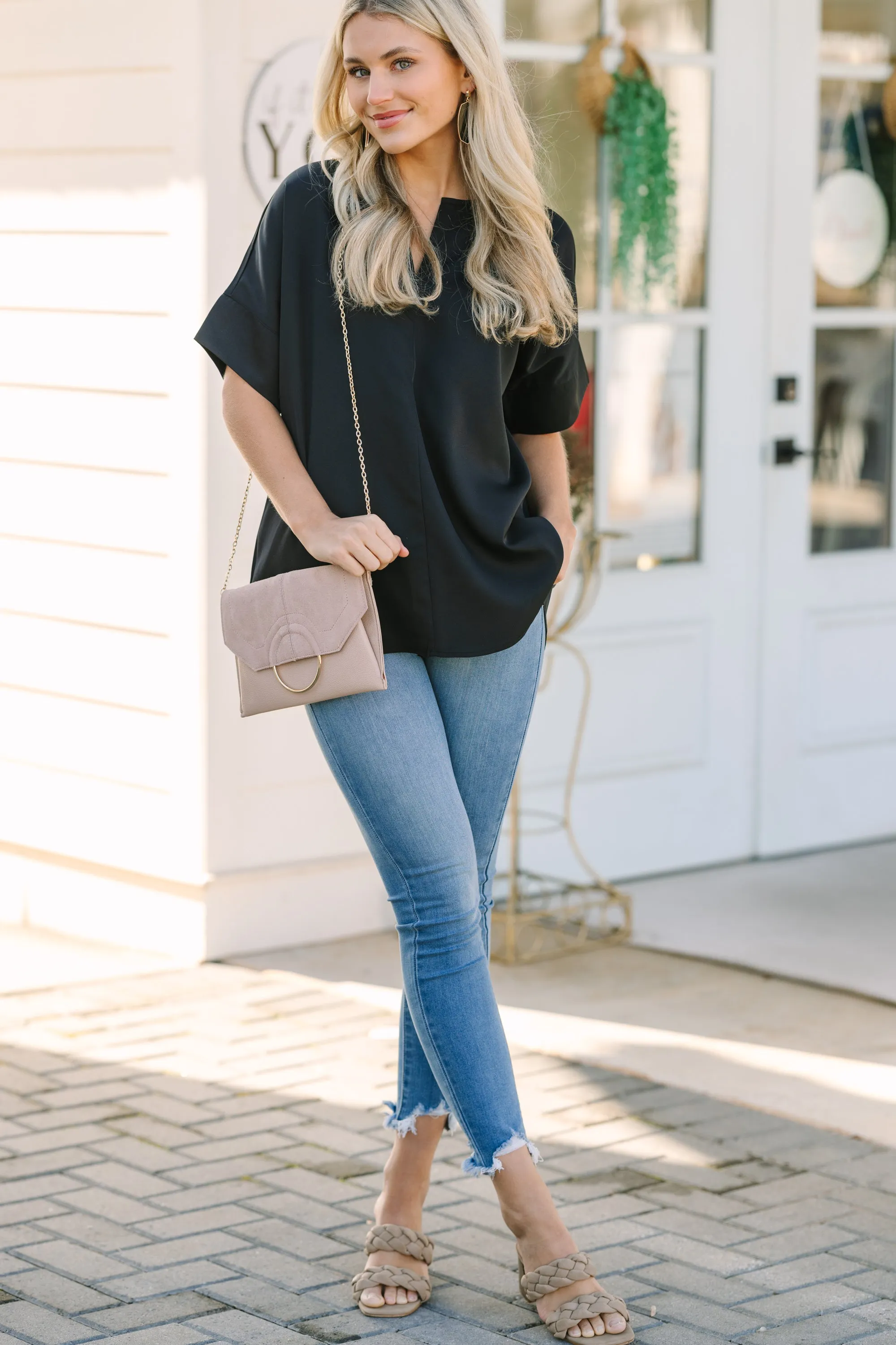 Don't Let Me Down Black V-Neck Top