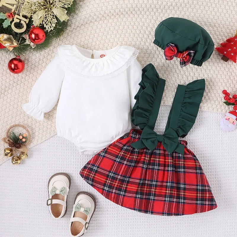 ELOISE Plaid Dress Collar Romper and Hat