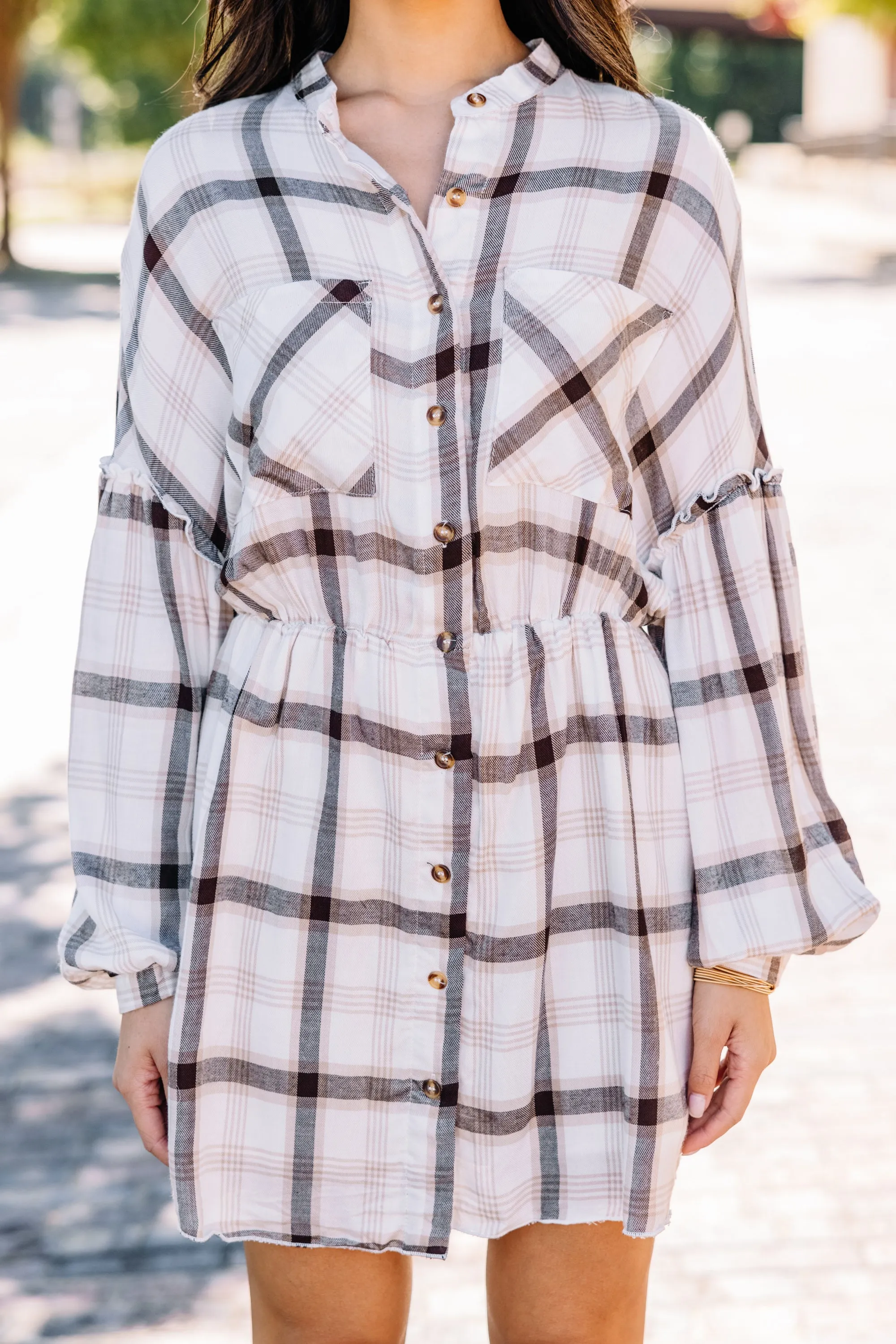 Fall Experiences Off White Plaid Dress