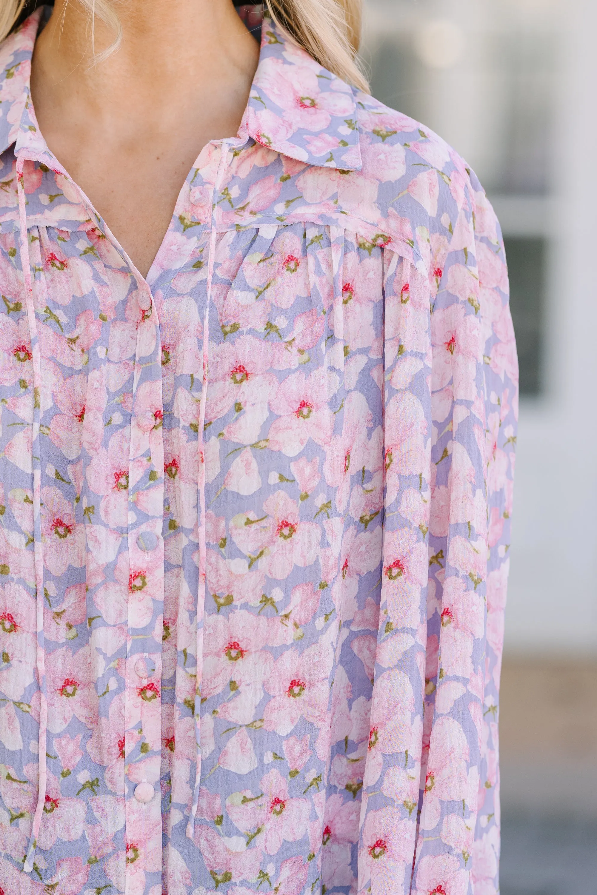 Fate: All In A Day Light Blue Floral Blouse