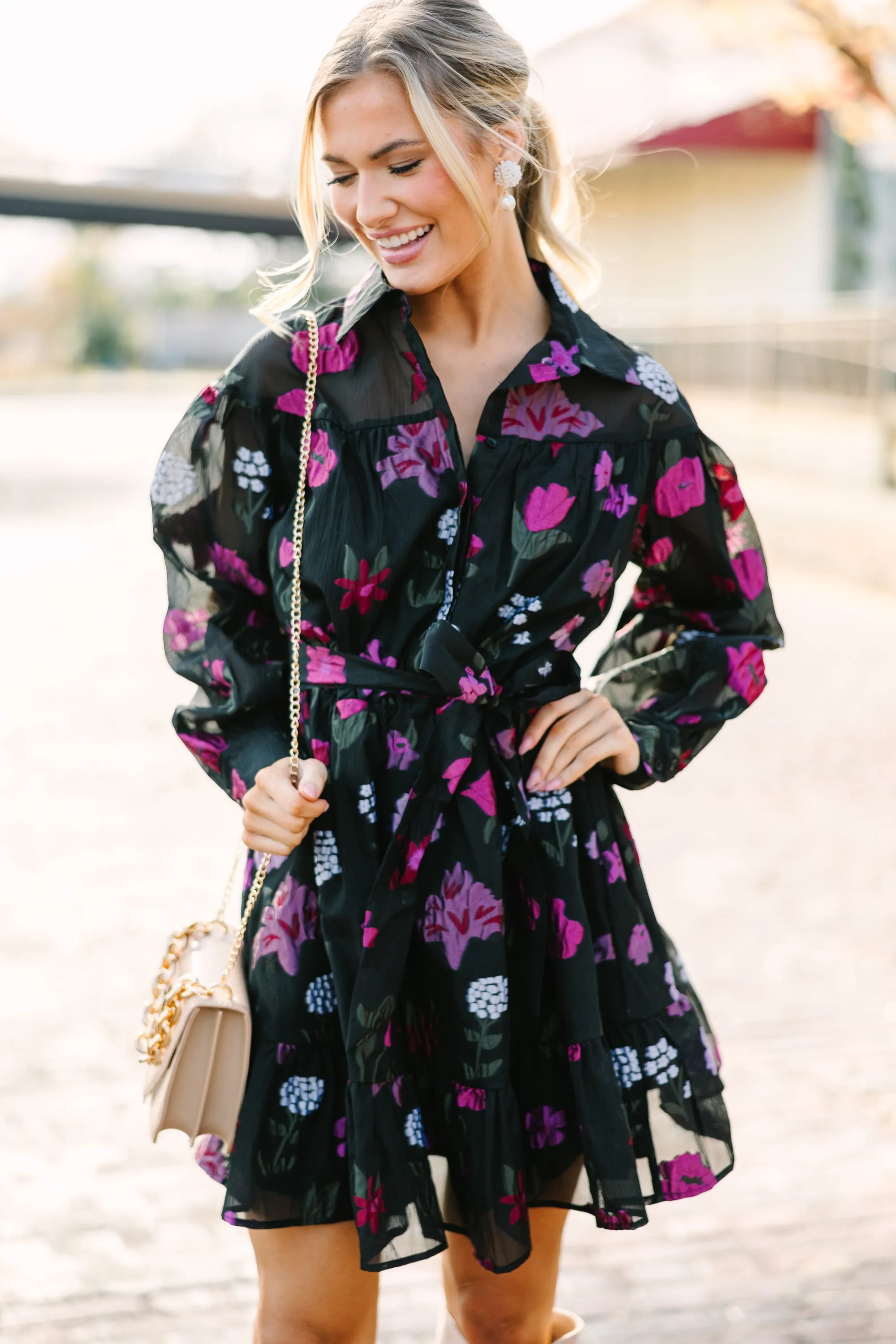 Fate: It's Your World Black Floral Dress