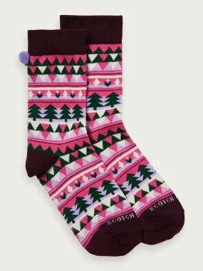 Festive Jacquard Socks-Soft Rose