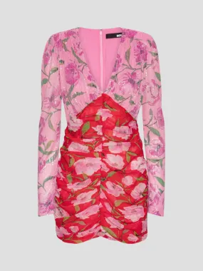 Floral Printed Mini Ls Dress