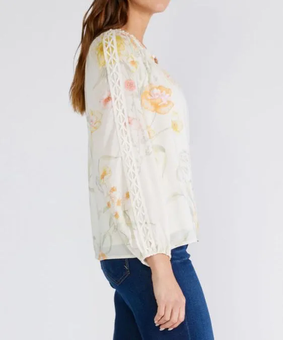 Floral Smocked Blouse - Vanilla/Coral