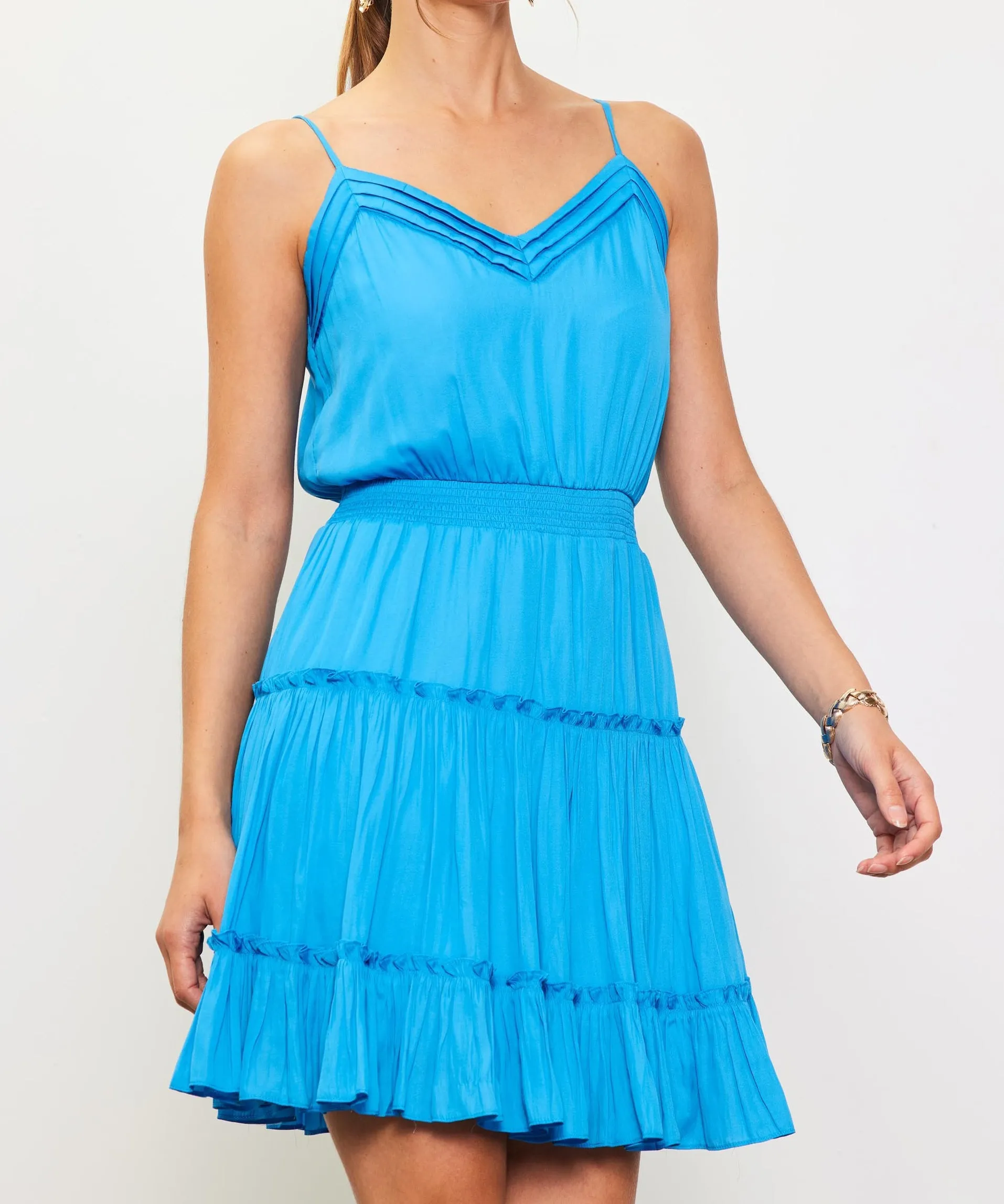 Front Neck Detail Cami Dress - Malibu Blue