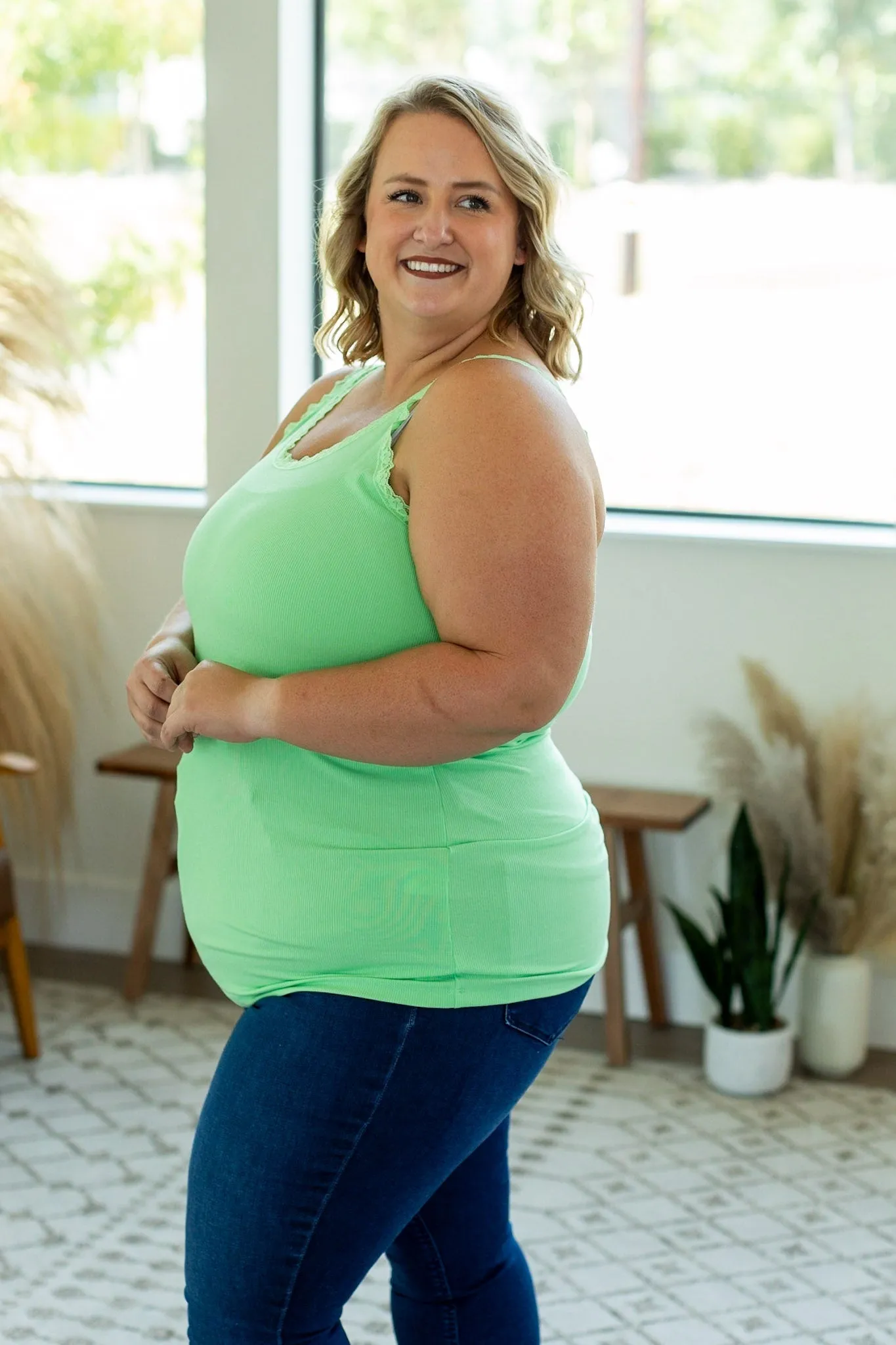 IN STOCK Lexi Lace Tank - Lime green