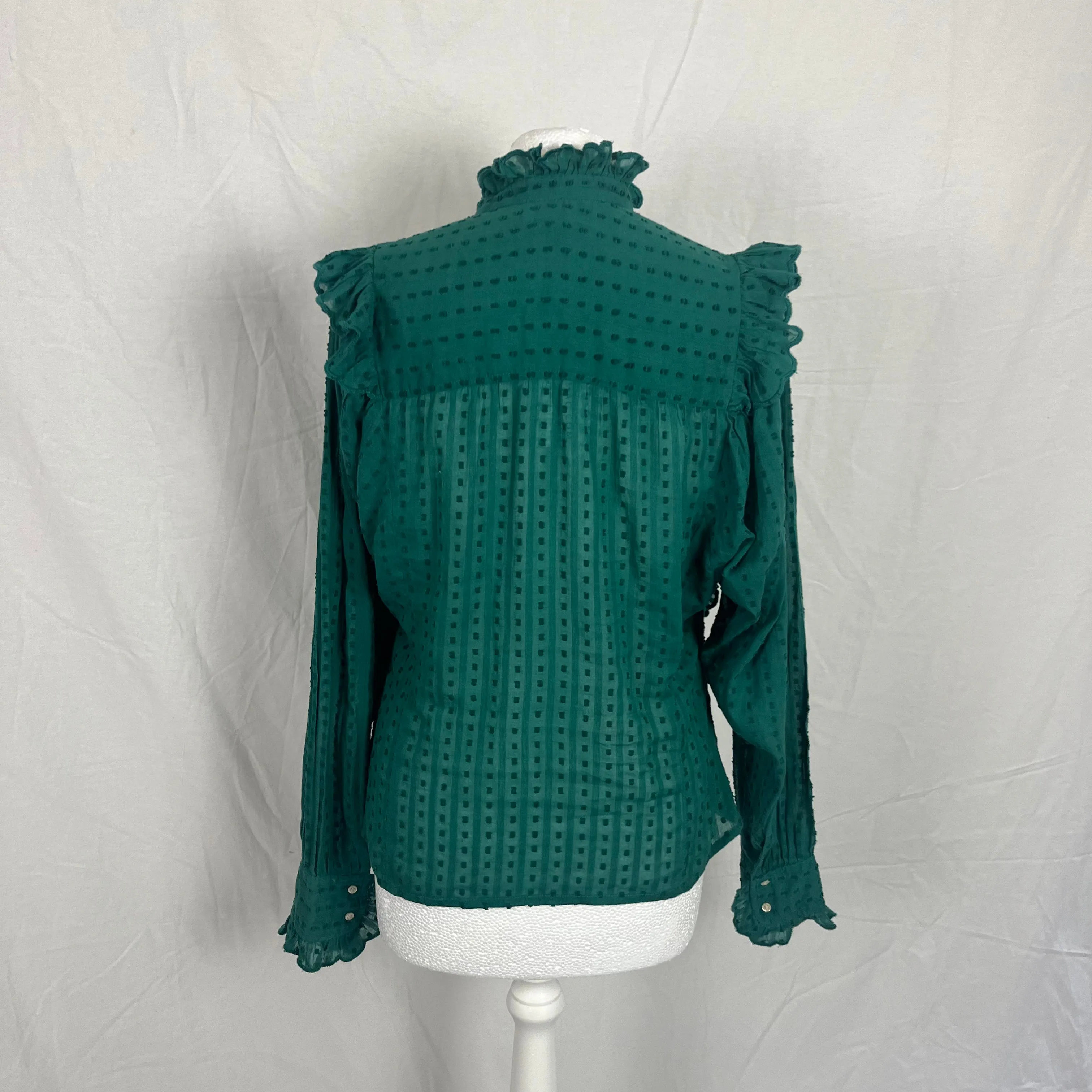 Isabel Marant Etoile Emerald Tufted Cotton Frill Shirt S