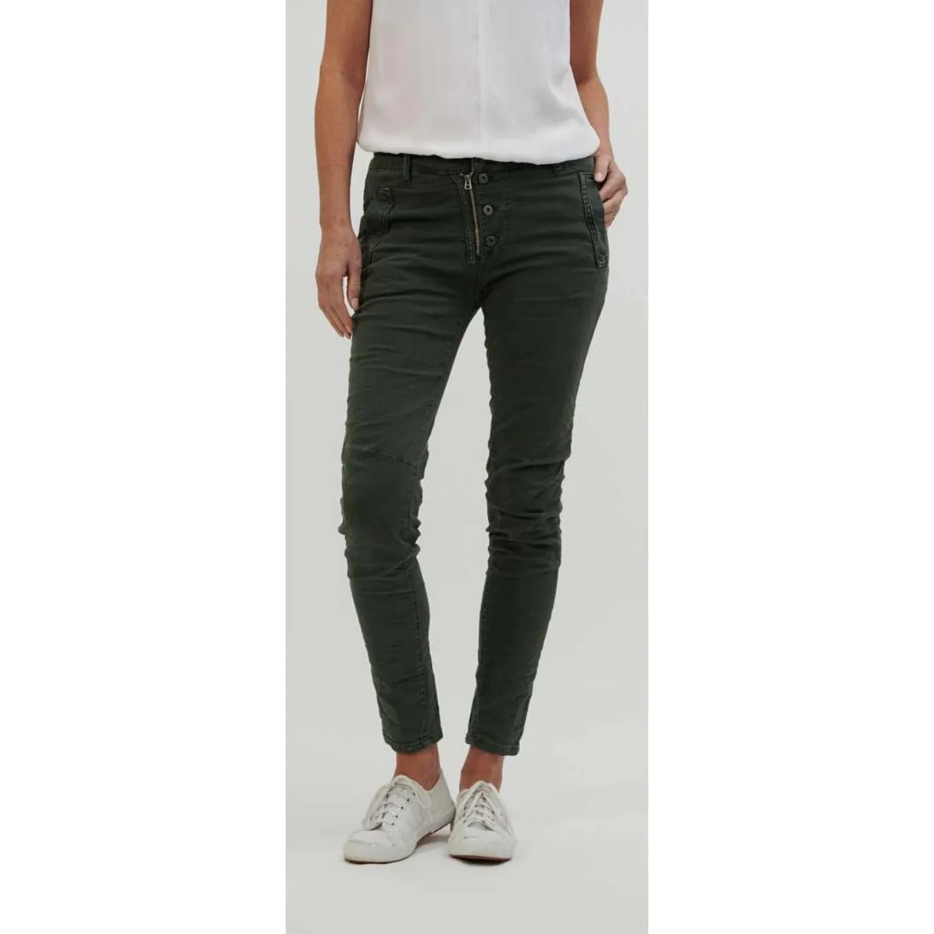 Italian Star Khaki Button Jeans