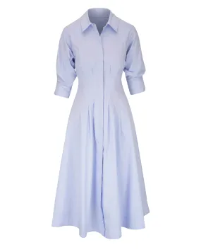 Jazz Cotton Poplin Pintuck Midi Dress (Blue Haze)