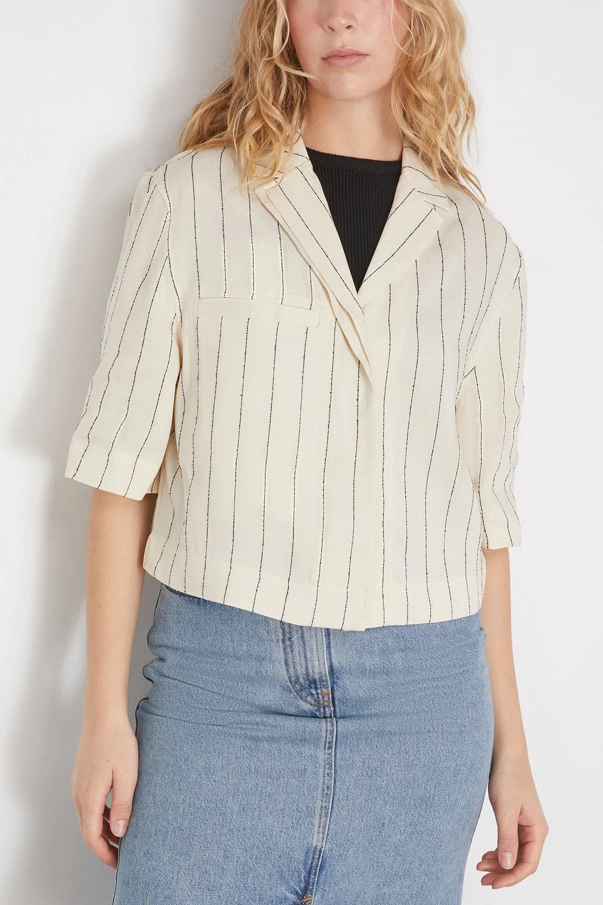 Lago Cropped Shirt in Ivory/Black