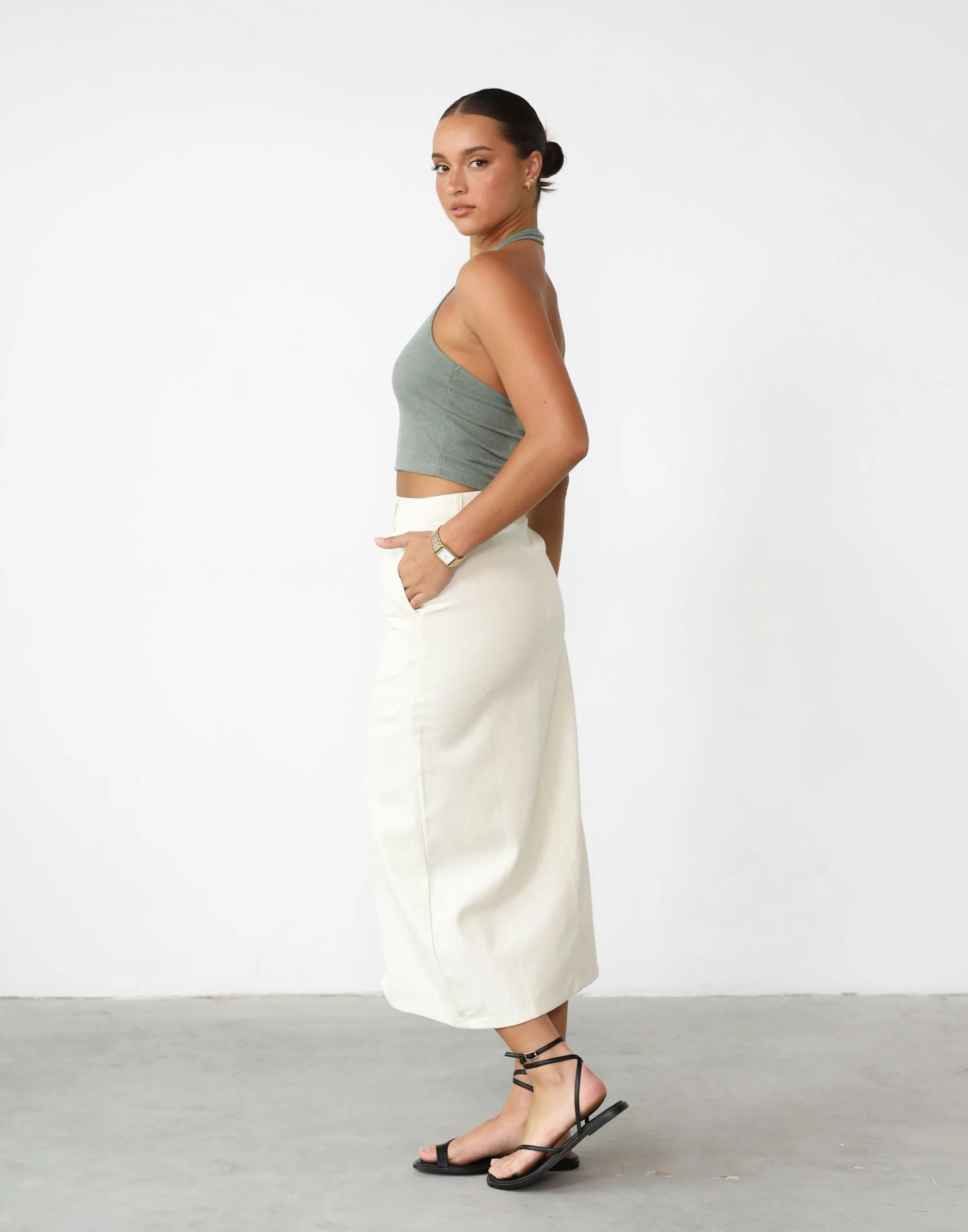 Leiya Midi Skirt (Beige)