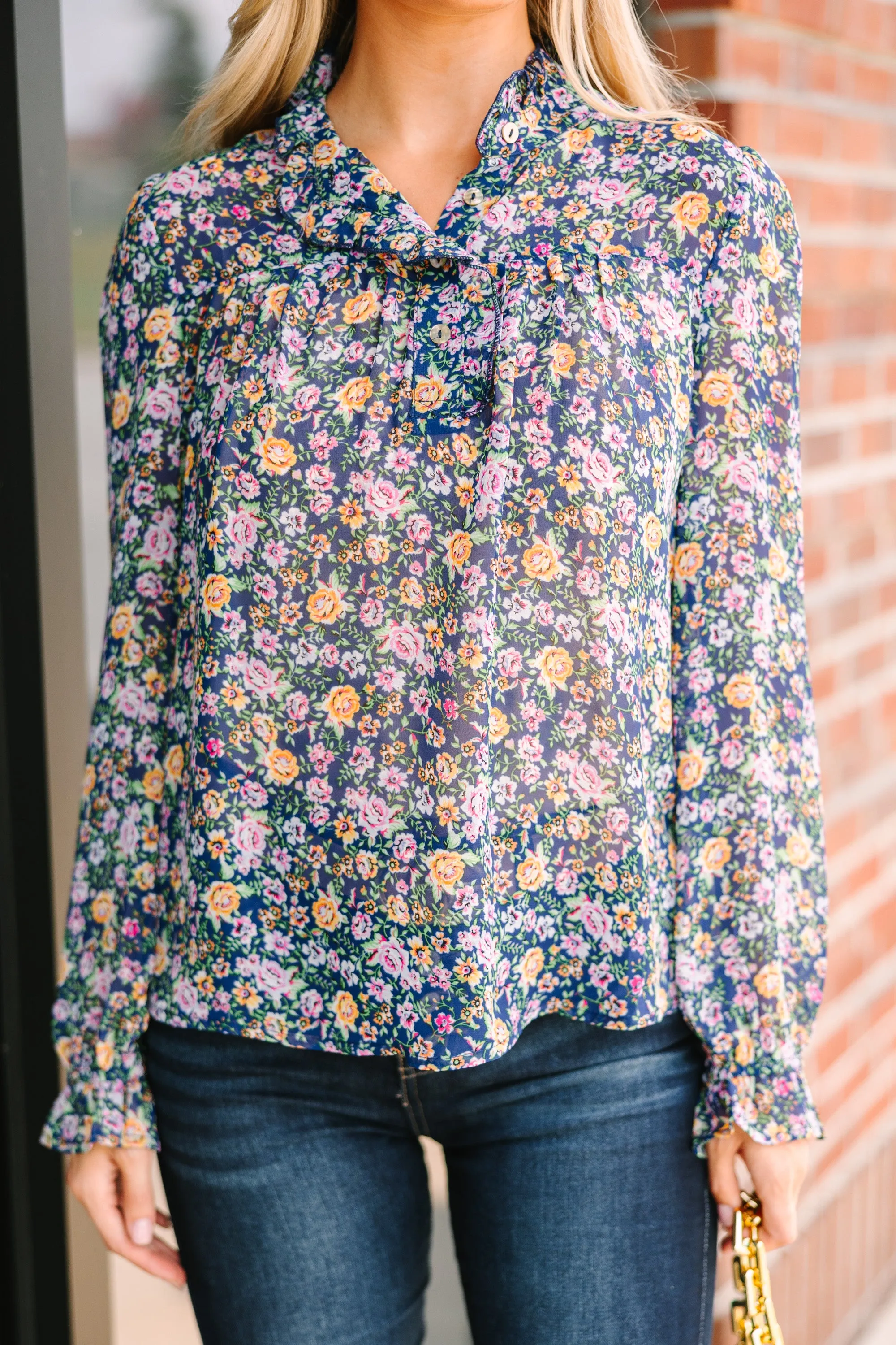 Live Your Life Navy Blue Ditsy Floral Blouse