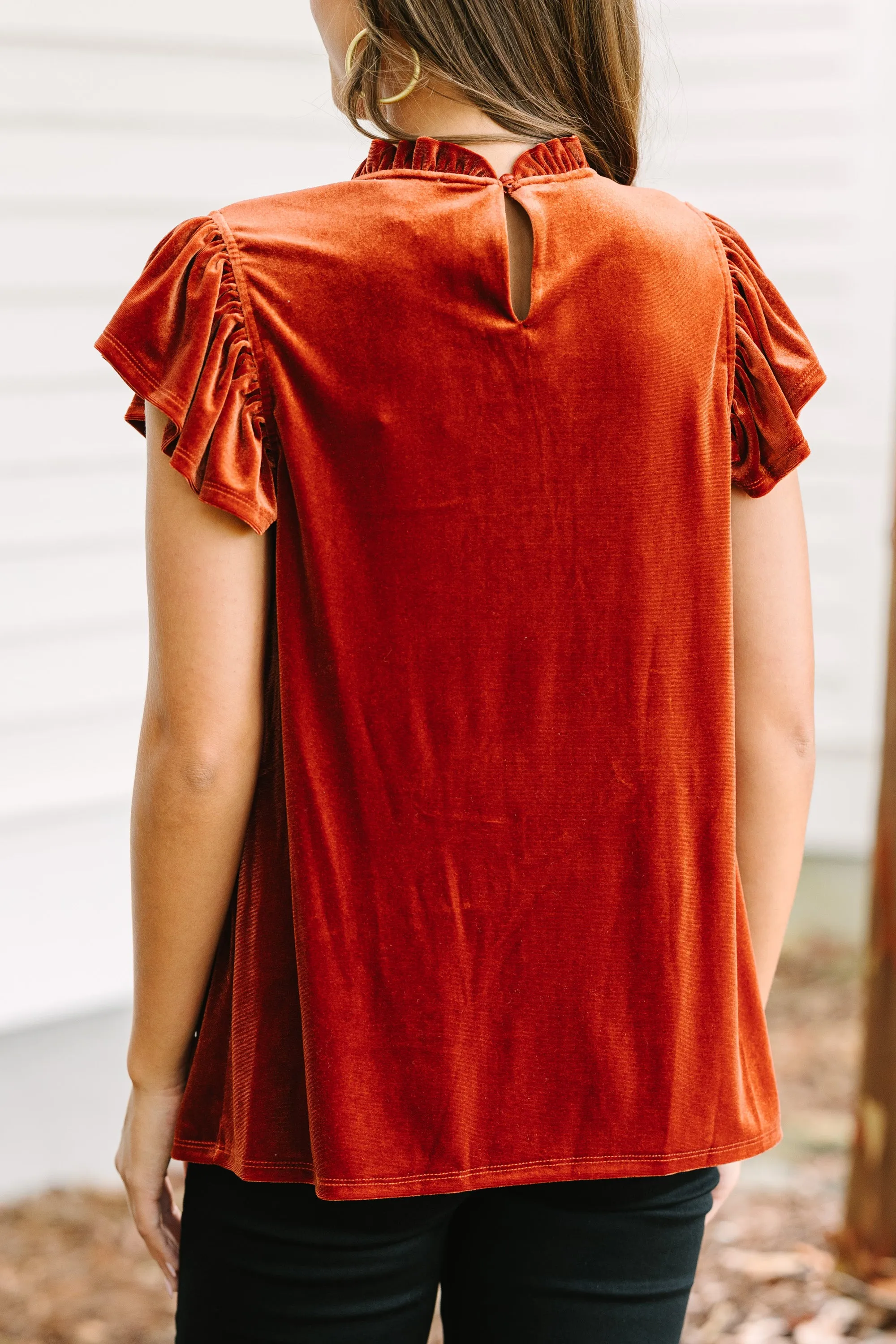 Looking That Way Brick Orange Velvet Blouse