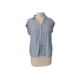 Maine Grey & White Striped Sleeveless Collared Shirt | Gently Used |