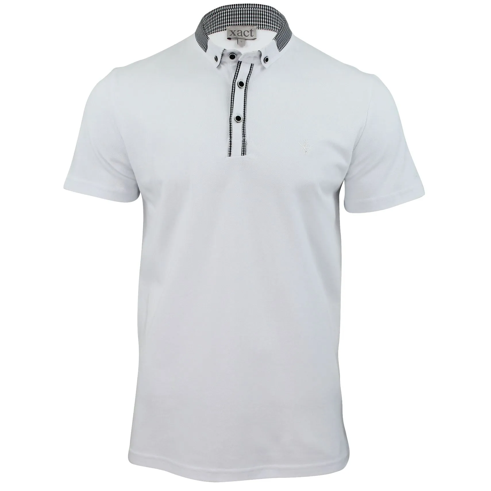 Mens Pique Polo Shirt Xact Clothing Cotton Gingham Collar & Trims Button Down