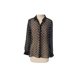 Miss Selfridge Navy Sheer Polka Dot Collared Shirt | Pre Loved |