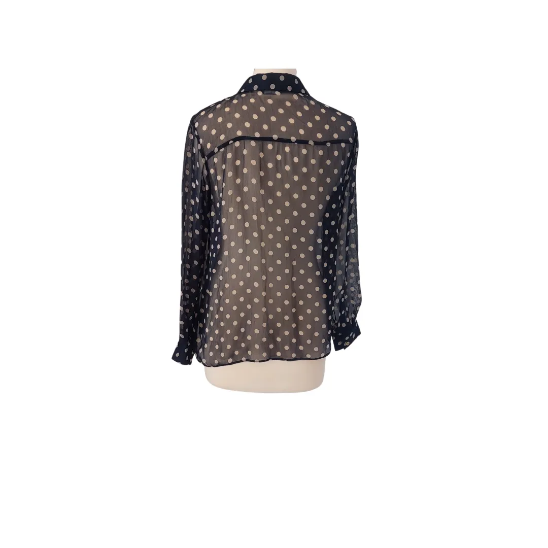 Miss Selfridge Navy Sheer Polka Dot Collared Shirt | Pre Loved |