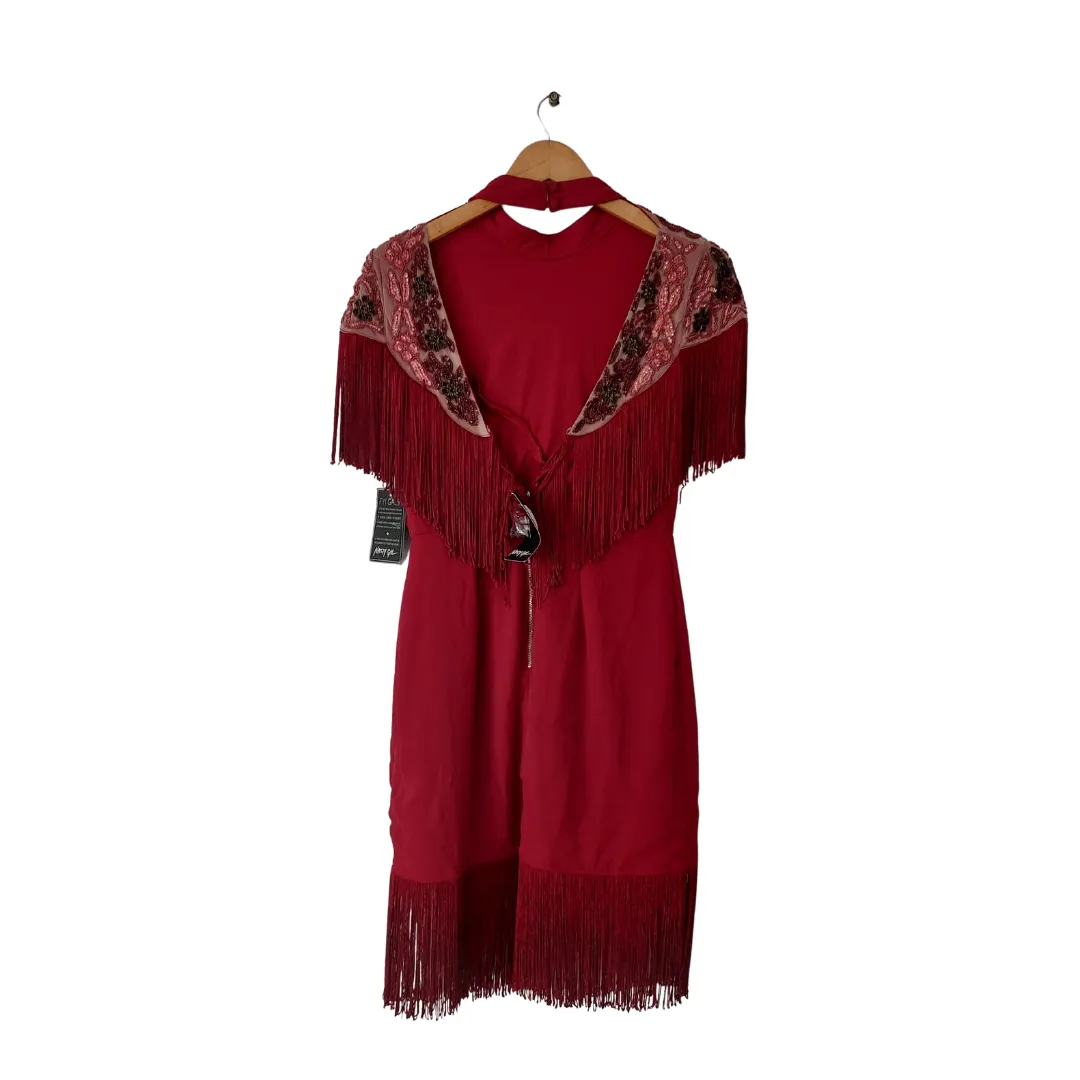 Nasty Gal Maroon Embroidered Fringe Dress | Brand New |