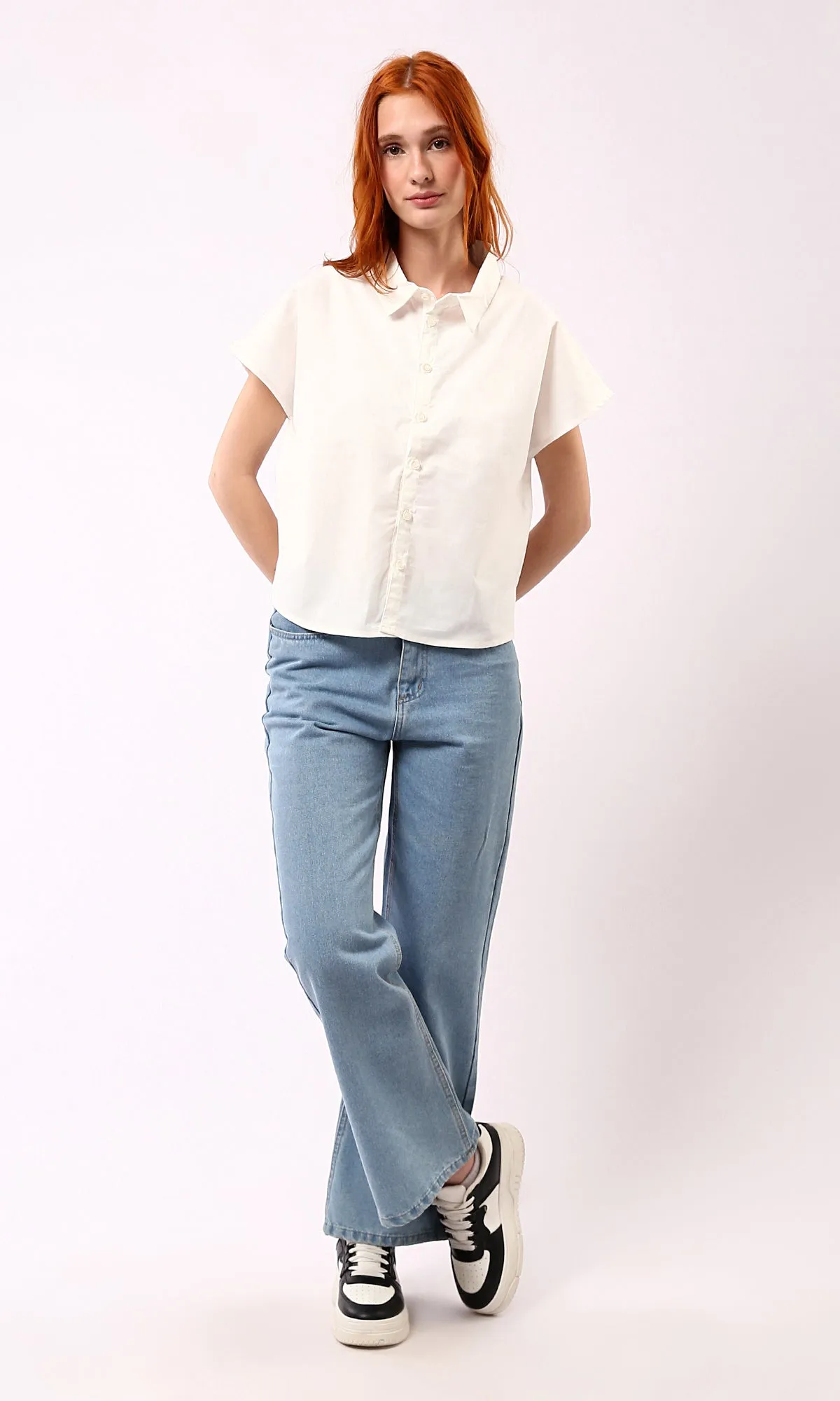 O179200 Short Sleeves Pastel Beige Solid Short Shirt