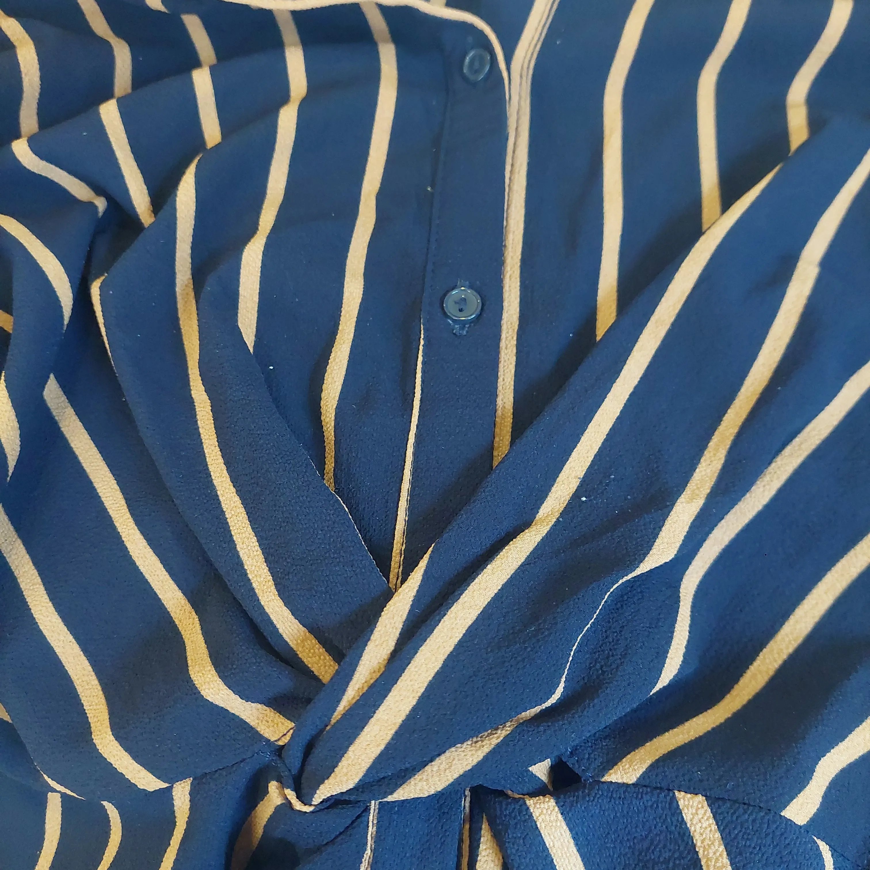 Primark Navy & Brown Striped Collared Midi Dress | Gently Used |