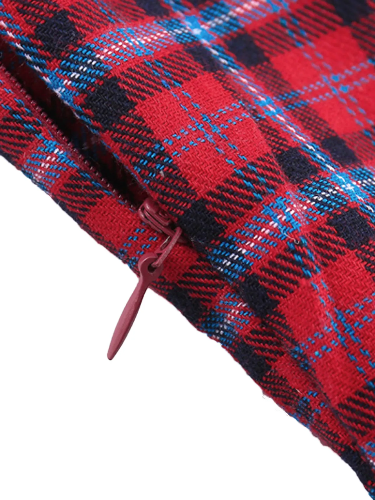 Red 1950s Plaid 3/4 Puff Sleeve Dress