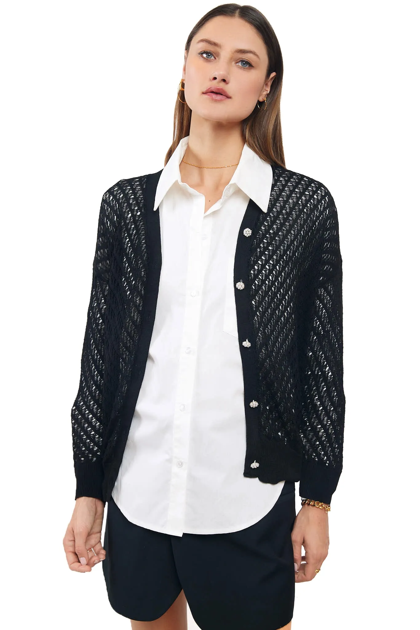 SOFIA Crochet Pearl Button Cardigan